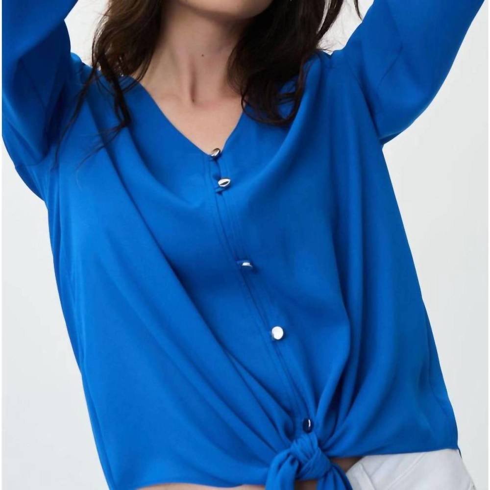 NEW JOSEPH RIBKOFF rib off long sleeve top in blue - Picture 1 of 5
